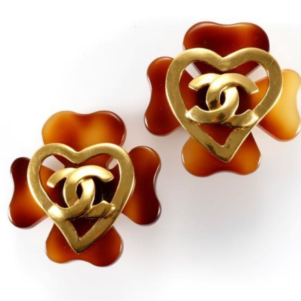 ISO of Chanel Gold and Brown Heart Earrings